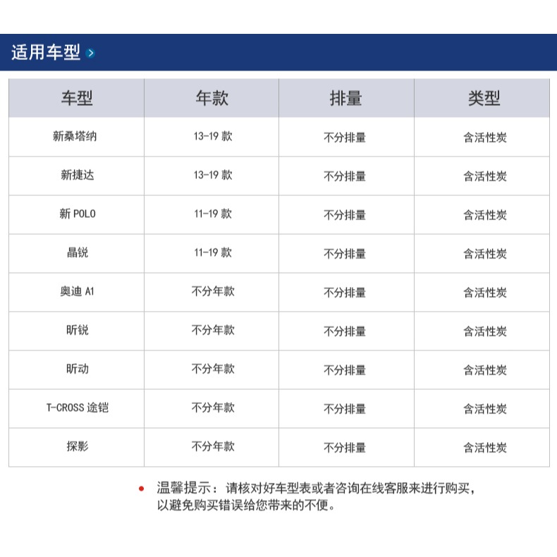 適配大眾新捷達 POLO波羅 桑塔納 晶銳 昕銳 昕動 奧迪A1空調濾芯-細節圖2