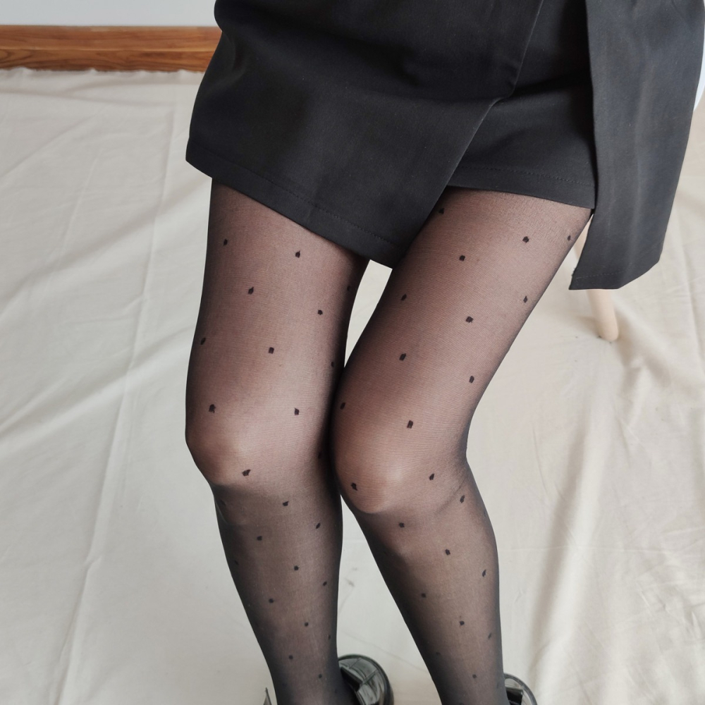 黑色圓點絲襪少女春夏季薄款連褲襪小波點日系提花ins網紅Lolita-細節圖2