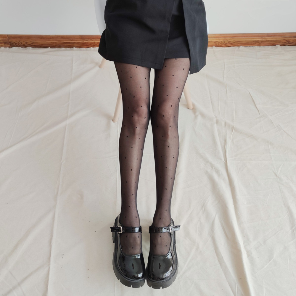 黑色圓點絲襪少女春夏季薄款連褲襪小波點日系提花ins網紅Lolita-細節圖4