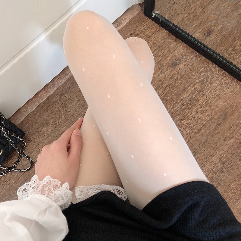 春夏薄款透肉性感黑絲襪女日系jk奶白色連褲襪防勾絲愛心波點黑絲-細節圖4