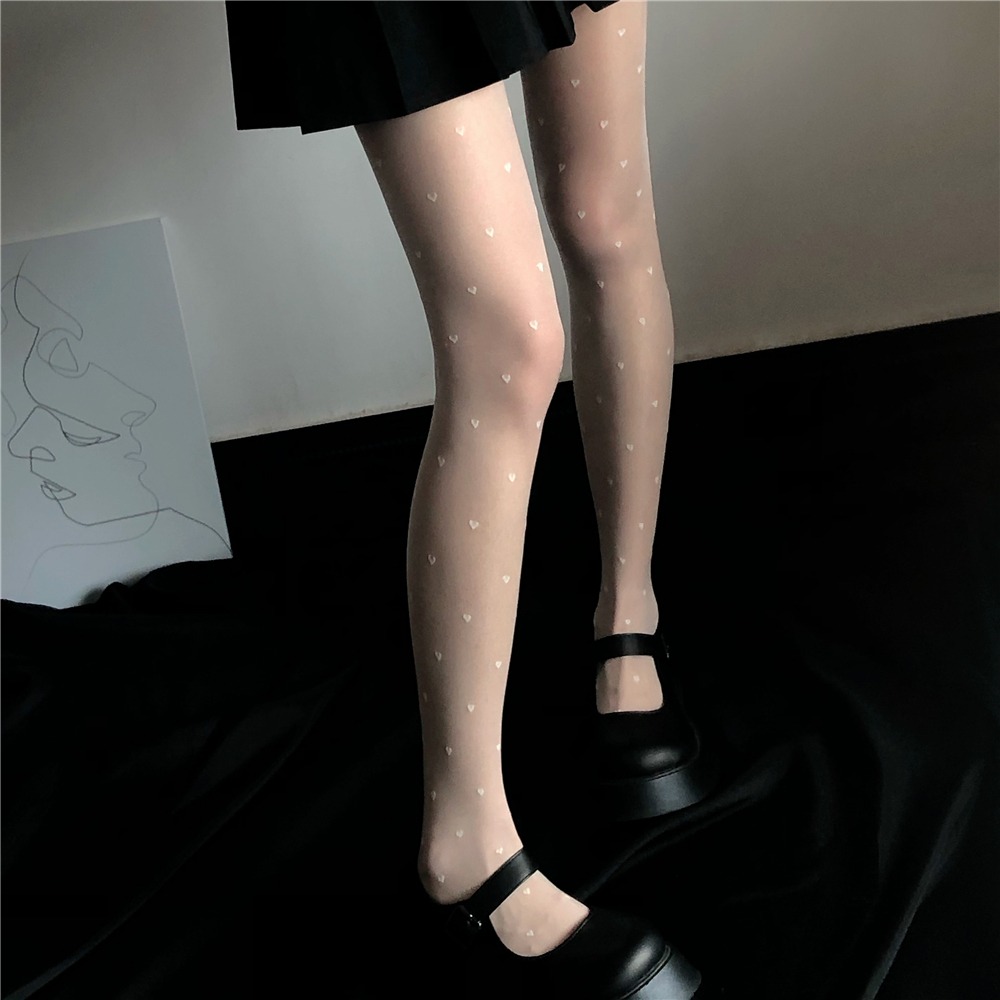 日系白色波點絲襪女薄款連褲襪春秋夏季透明黑絲ins潮復古JK愛心-細節圖4