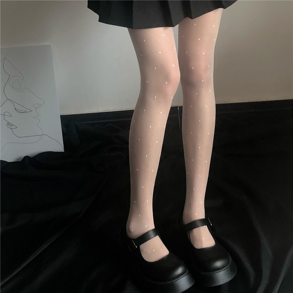 日系白色波點絲襪女薄款連褲襪春秋夏季透明黑絲ins潮復古JK愛心-細節圖5