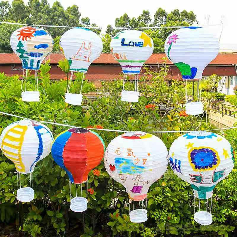 白色熱氣球兒童DIY紙燈籠幼兒園學校手工繪畫塗鴉親子活動用品-細節圖2