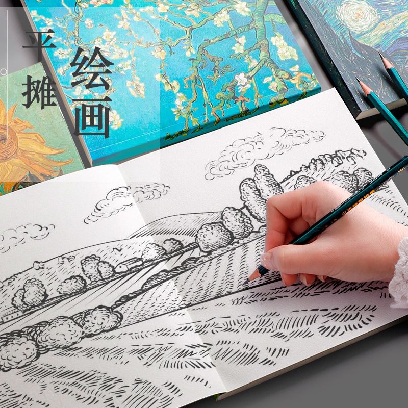 加厚素描本圖畫本小學生一年級兒童幼兒園空白塗色成人手繪美術生專用高顏值本子初學者白紙彩鉛蠟筆畫紙速寫-細節圖3