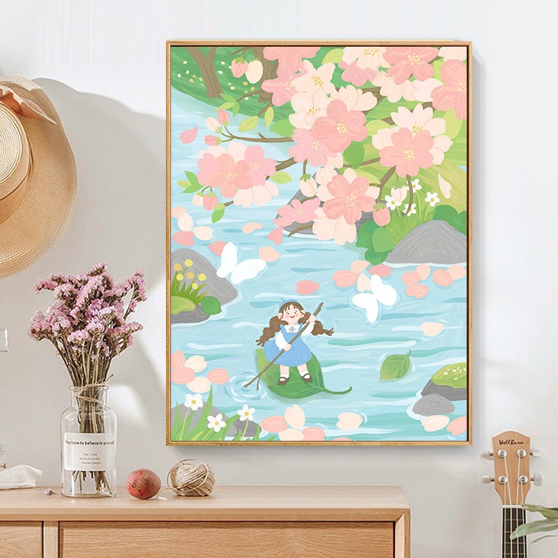 春天diy數字油畫卡通填充填色兒童手工上色裝飾畫治癒丙烯油彩畫-細節圖3