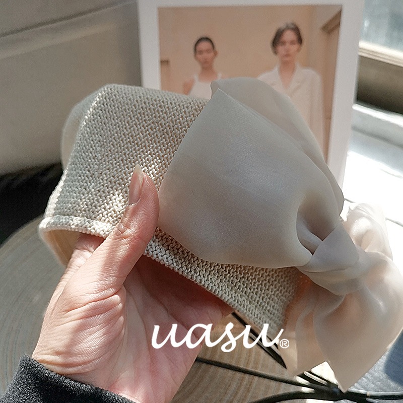 春夏貝雷帽~甜美紗帽修飾臉型的帽子顯臉小蝴蝶結畫家編織草帽女-細節圖2