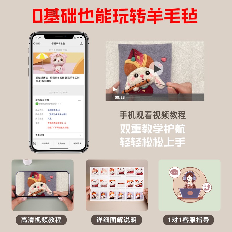 羊毛氈戳戳樂相框畫diy手工材料包戳戳繡情侶禮物玩偶手作裝飾畫-細節圖2