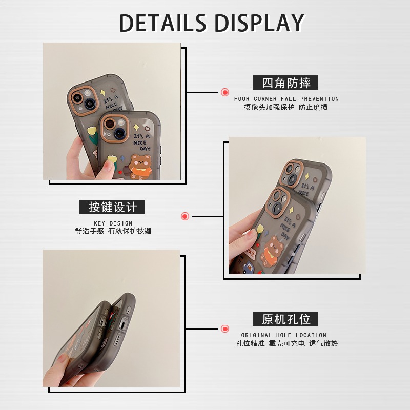 恩王 韓國可愛卡通小熊油畫蘋果11/12iphone13promax手機殼創意xs/xr新款8p/7plus情侶12pr-細節圖5