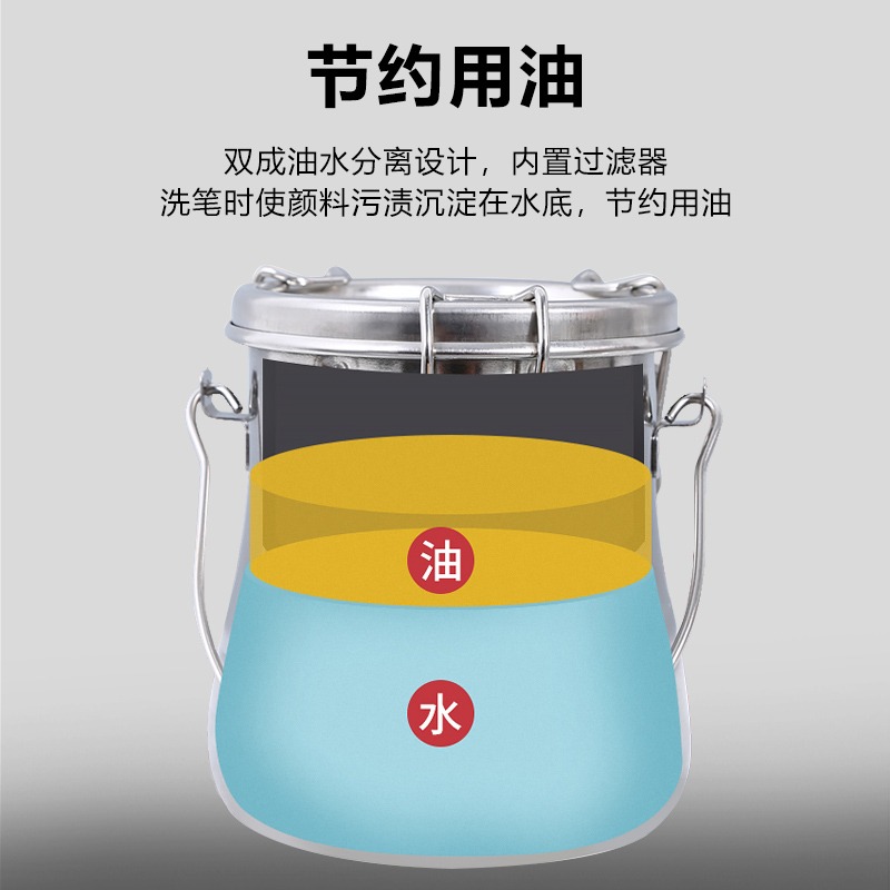 洗筆桶油畫油壺繪畫器材不銹鋼洗筆壺防漏帶蓋防發揮媒介容器過濾油污筆洗桶專業畫具清潔器筆壺防腐蝕洗筆筒-細節圖4