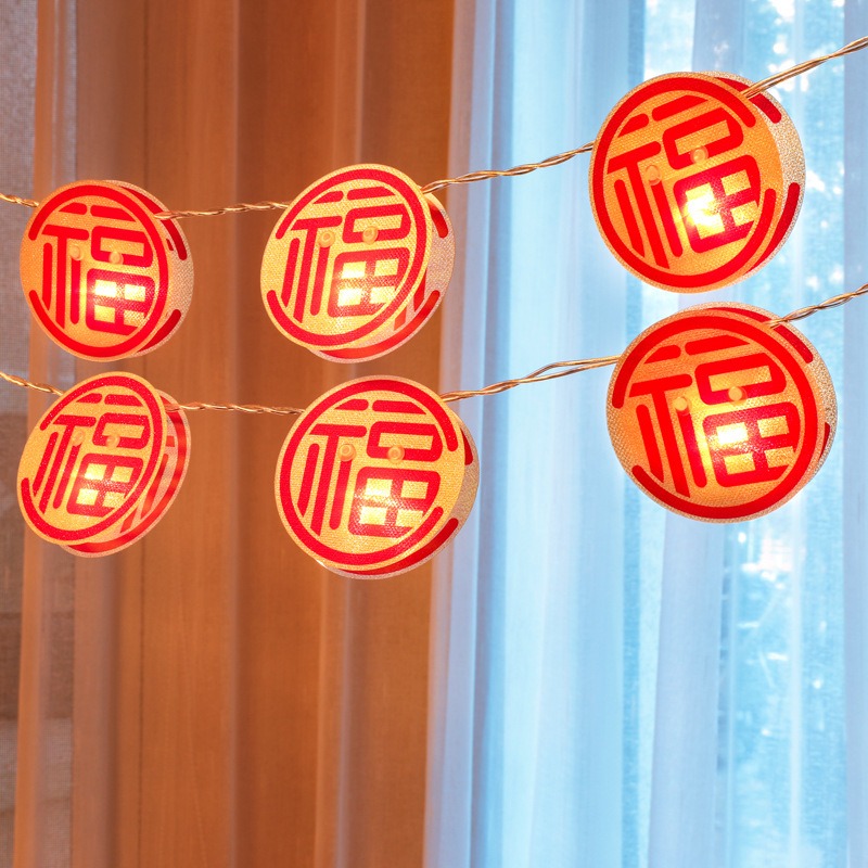 2021牛年新年春節彩繪福字燈籠閃燈彩燈掛件過年室內裝飾LED串燈-細節圖3