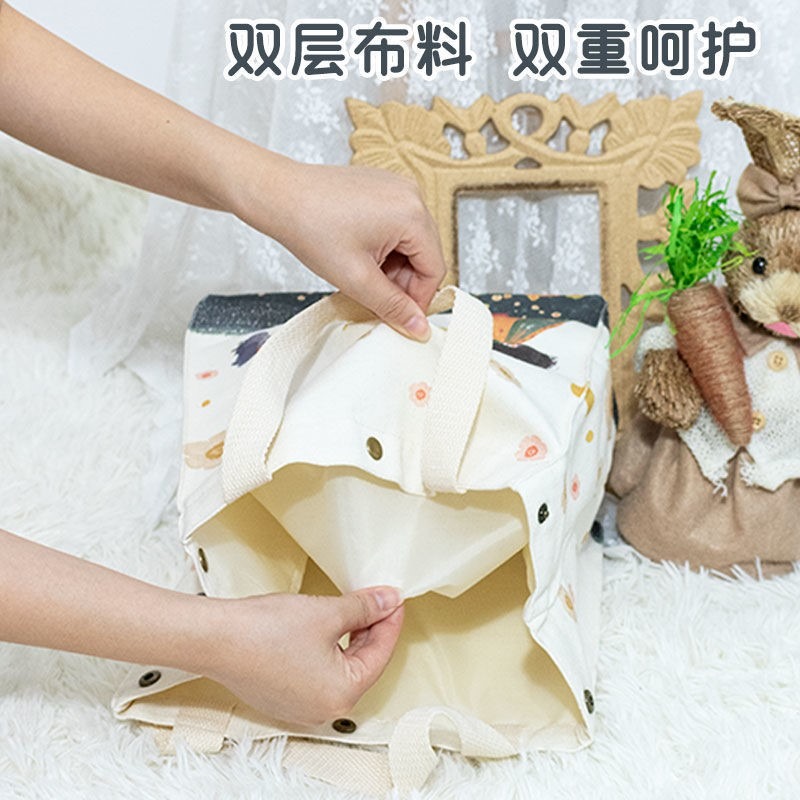 帆布飯盒袋子日式可愛大容量便當包加厚加大束口袋上班帶飯手提袋-細節圖4