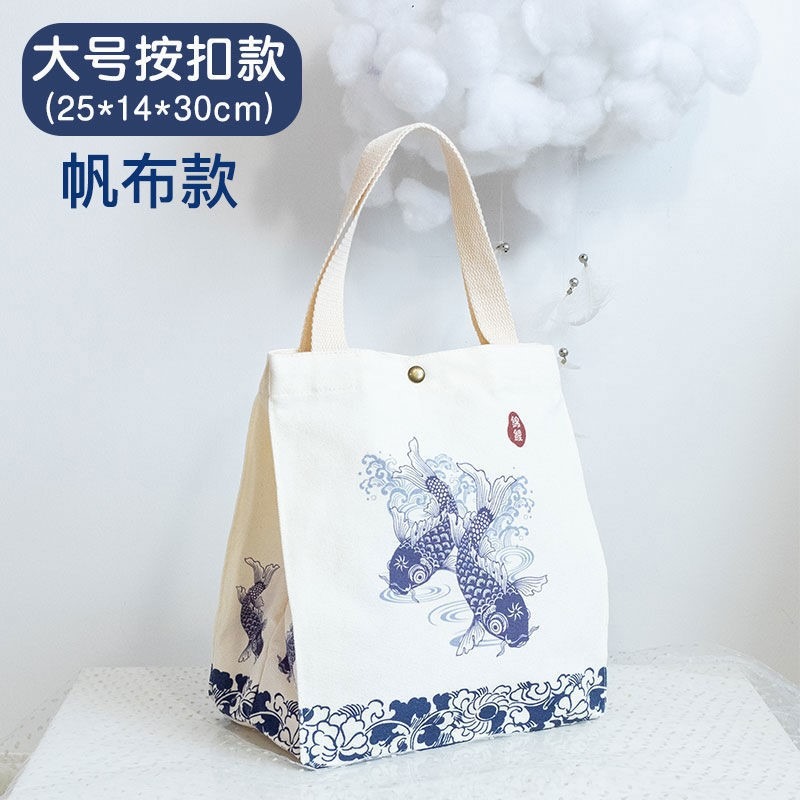 帆布飯盒袋子日式可愛大容量便當包加厚加大束口袋上班帶飯手提袋-細節圖6