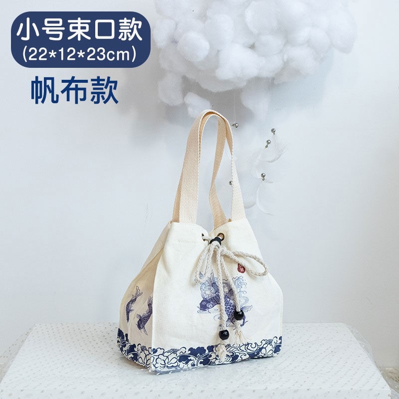 帆布飯盒袋子日式可愛大容量便當包加厚加大束口袋上班帶飯手提袋-細節圖10