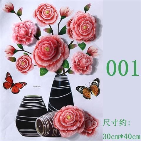 3D立玫瑰花瓶墻貼畫防水衛生間客廳臥室房間墻上裝飾衣櫃冰箱貼紙-細節圖6