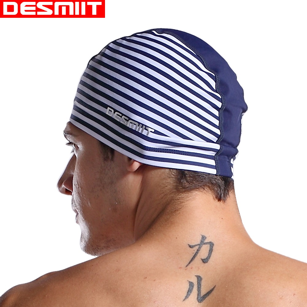 desmiit燥浪者 游泳帽男士條紋高彈性透氣錦綸泳帽海軍風泳帽通用-細節圖2