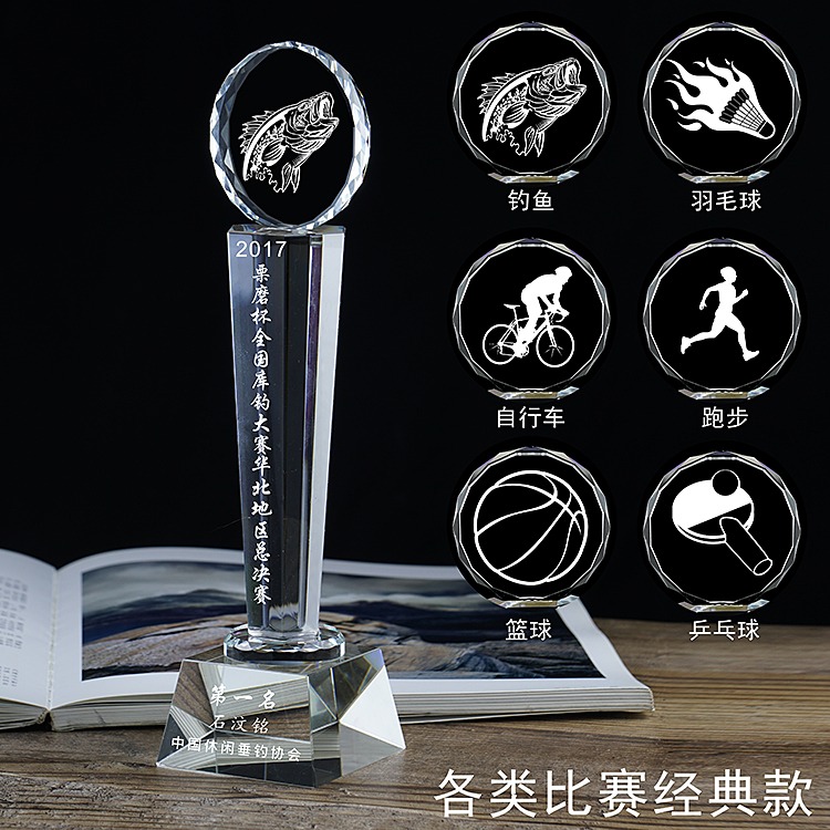 水晶獎杯獎牌定製做大拇指釣魚籃球乒乓球跑步羽毛球優秀員工獎杯-細節圖4