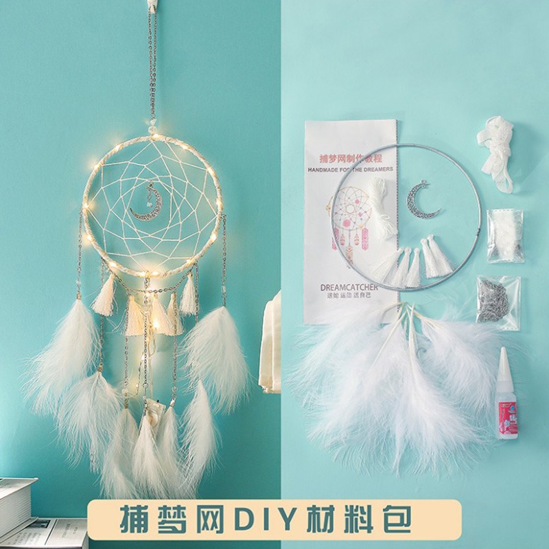 捕夢網diy材料包手工風鈴掛飾掛件印第安羽毛補夢網節日生日禮物-細節圖2