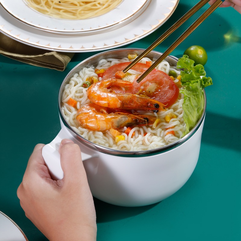 304不銹鋼帶蓋泡麪碗學生宿舍卡通圓形飯盒快餐杯雙層防燙便當盒-細節圖3