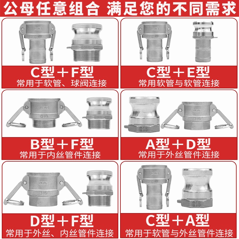 304不銹鋼快速接頭316母頭DC型卡扣式拉桿陰端堵蓋封蓋2寸6寸快接-細節圖2