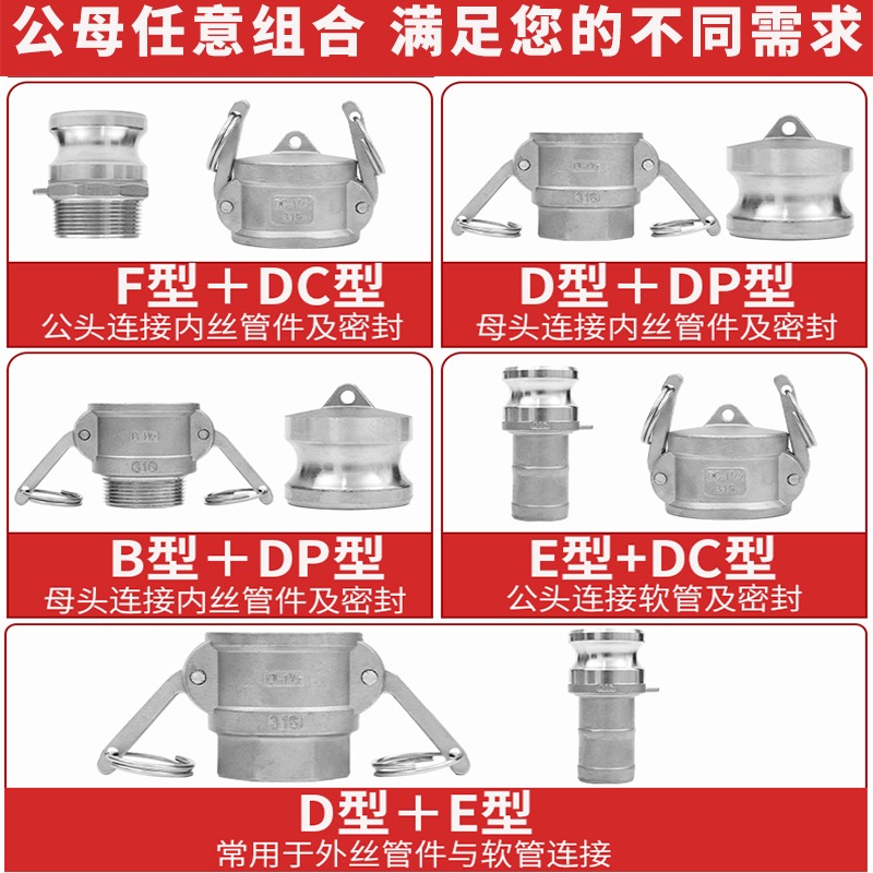 304不銹鋼快速接頭316母頭DC型卡扣式拉桿陰端堵蓋封蓋2寸6寸快接-細節圖4