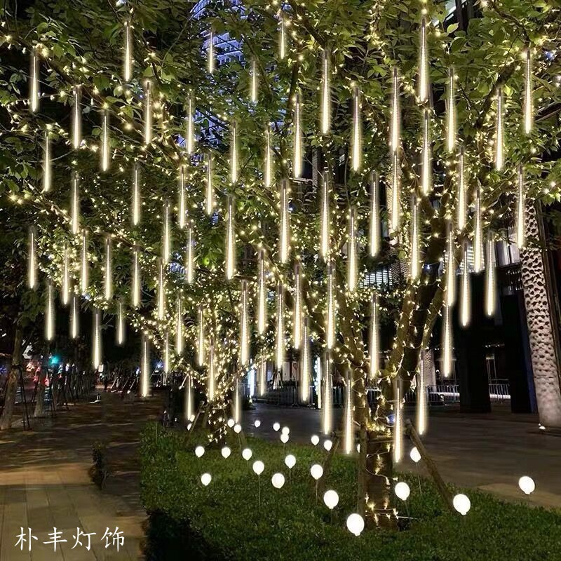 掛樹led流星雨彩燈閃燈串燈滿天星戶外防水庭院室外亮化街道夜景-細節圖4