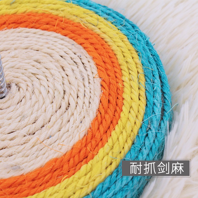 劍麻彈簧老鼠貓咪自嗨解悶玩具羽毛尾巴帶鈴鐺迷你貓抓板逗貓棒-細節圖3