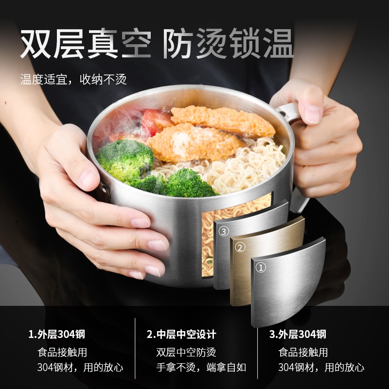 304不銹鋼泡麪碗雙層真空保溫飯盒帶蓋密封防燙大容量學生上班族-細節圖4
