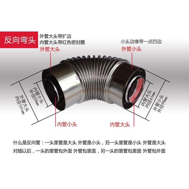 雙層採暖排氣管平衡燃氣不銹鋼壁掛煙囪機式熱水器煙管爐排加長管-細節圖4