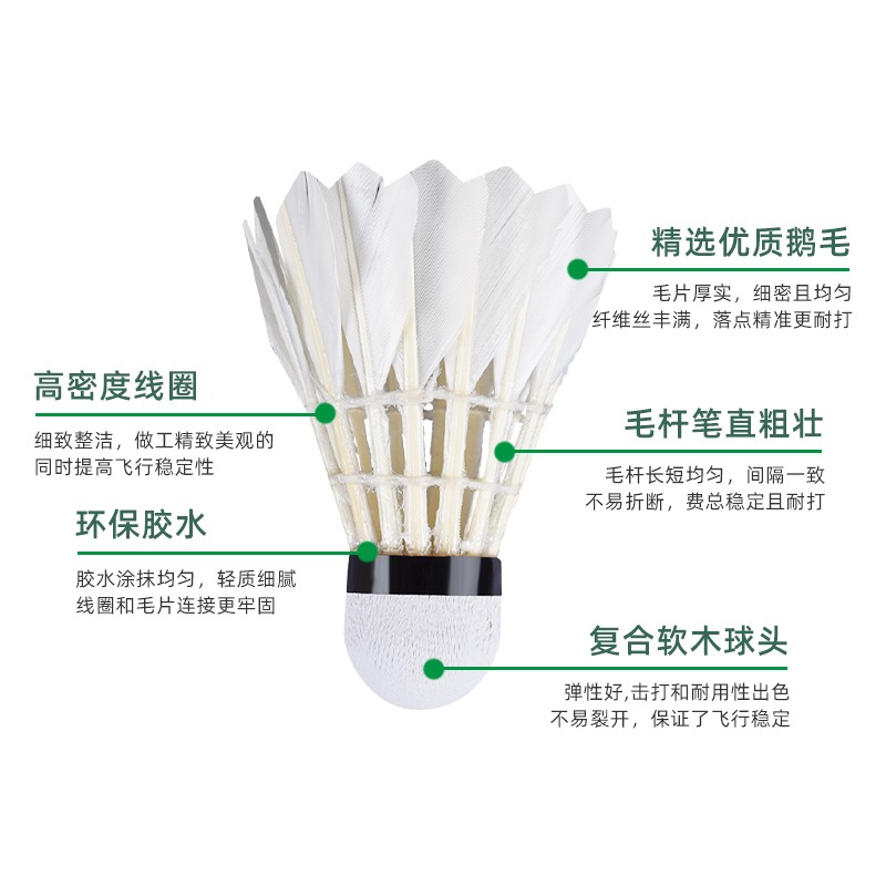 奧匹羽毛球比賽鵝毛球亮劍3號耐打王不易爛12只裝軟木室外訓練球-細節圖2
