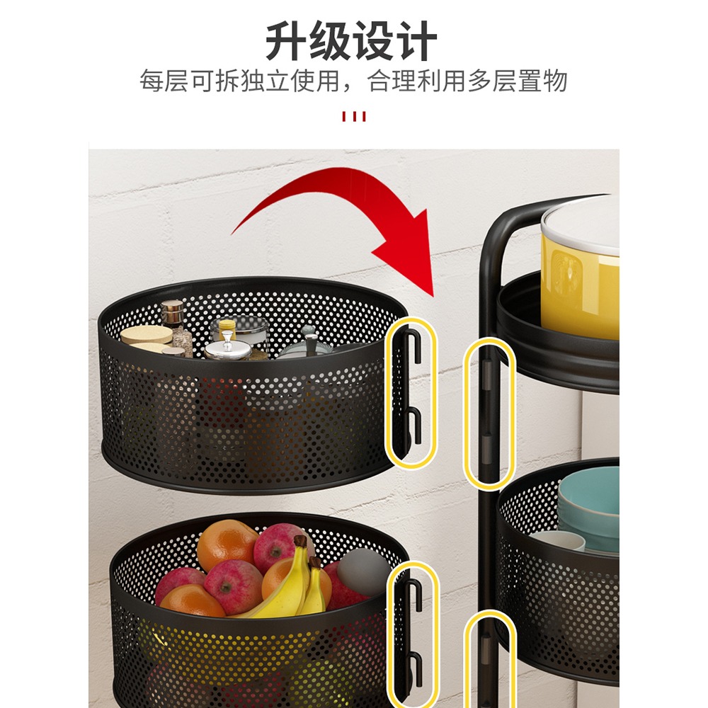 旋轉置物架可拆卸廚房落地式多層蔬菜收納架菜籃子墻轉角儲物架子-細節圖4