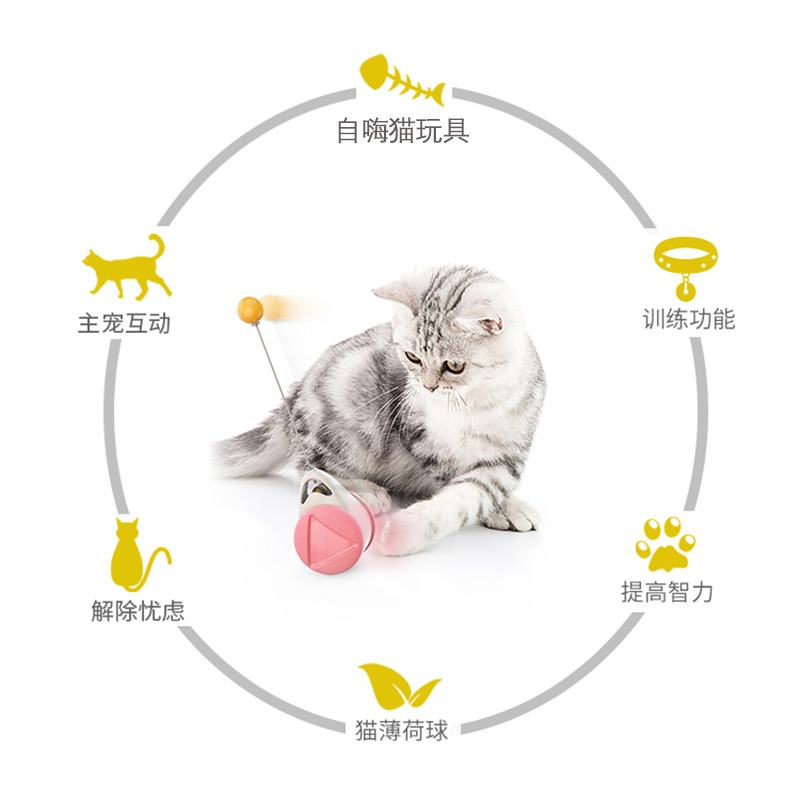 逗貓棒自嗨解悶啃咬貓咪玩具球羽毛不倒翁小貓玩具替換頭寵物用品-細節圖3