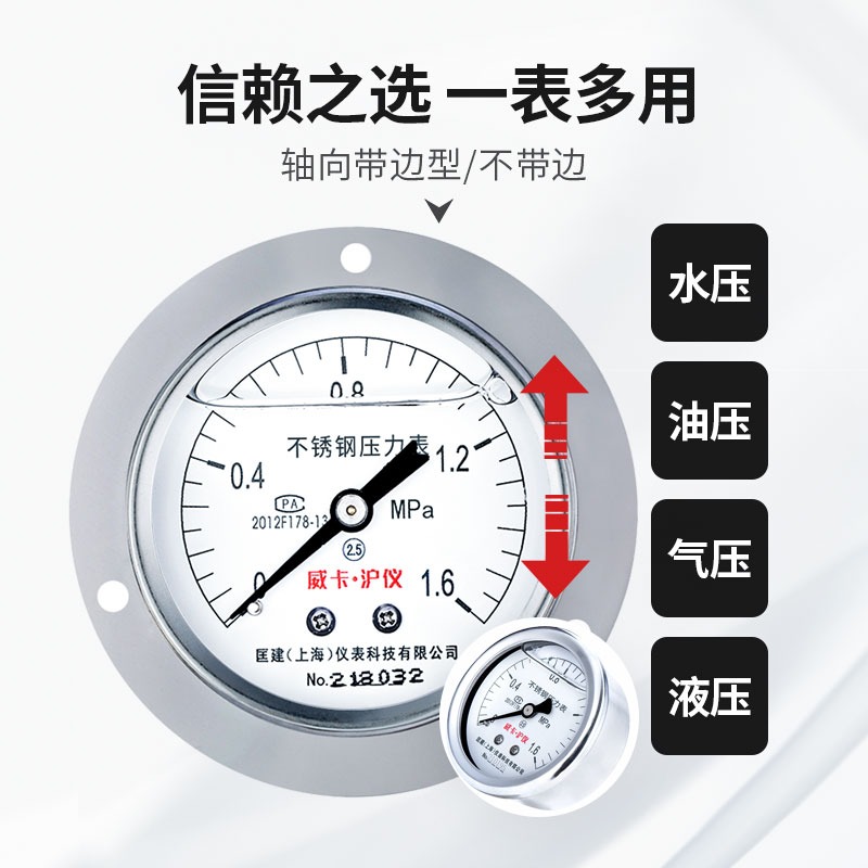 YTN-60BFZT不銹鋼耐震壓力表軸向帶邊防腐耐酸堿耐高溫0-1.6mpa-細節圖2