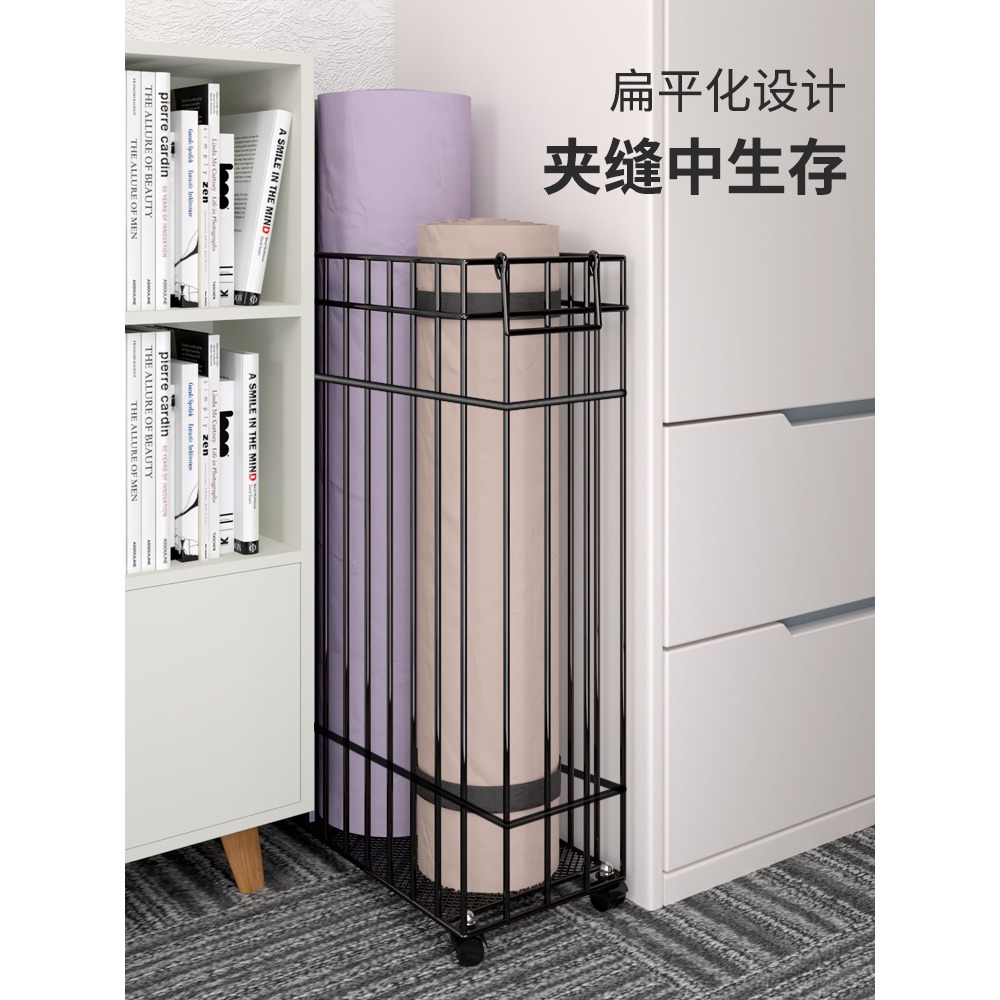 瑜伽墊收納架臟衣籃鐵藝健身運動器材整理架子帶輪家用衣服收納筐-細節圖5