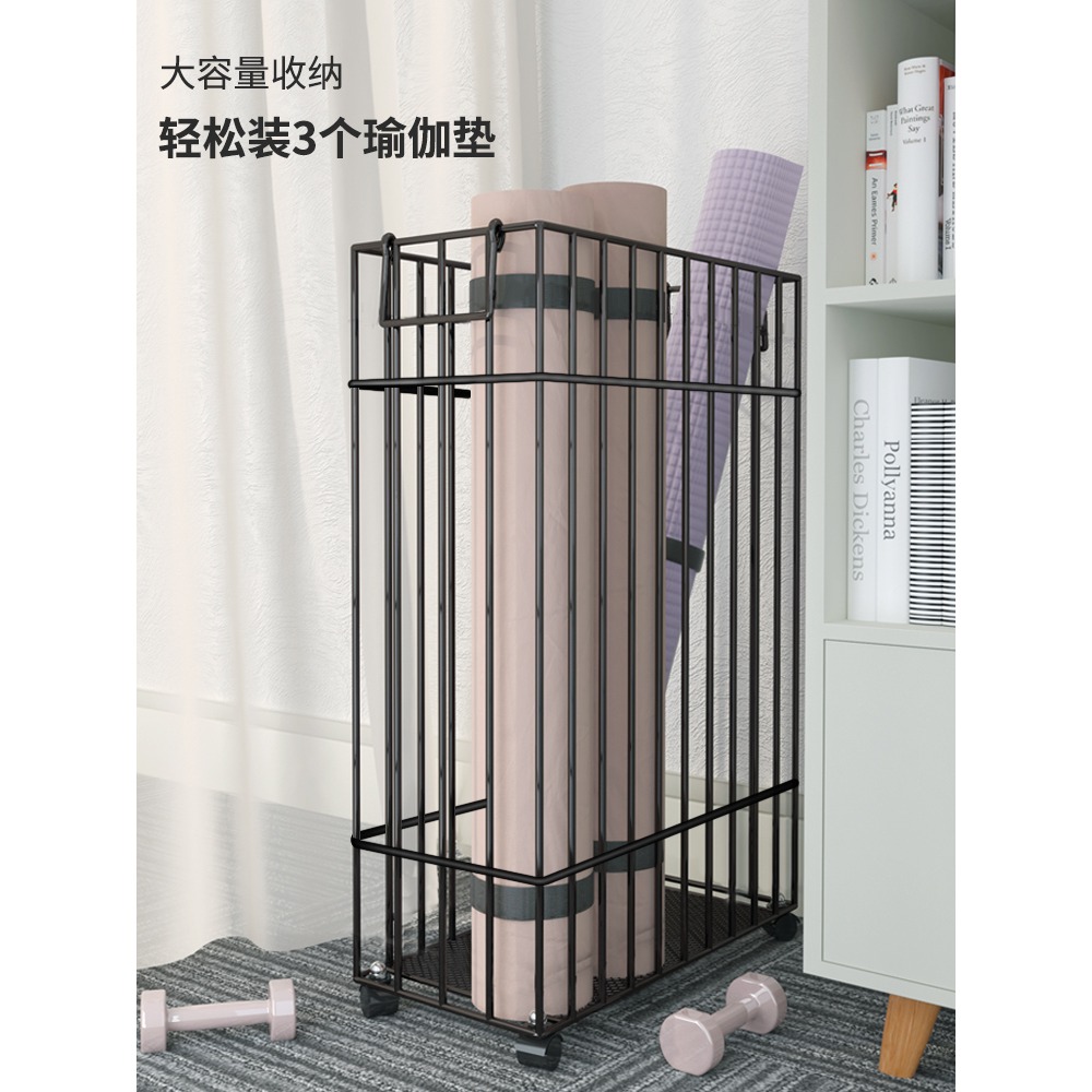 瑜伽墊收納架洗衣籃鐵藝健身運動器材帶輪家用衣服收納架子整理架-細節圖2