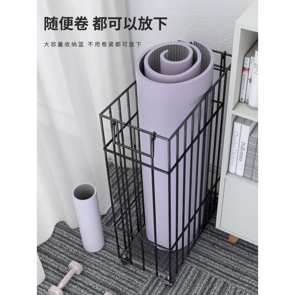 瑜伽墊收納架洗衣籃鐵藝健身運動器材帶輪家用衣服收納架子整理架-細節圖4