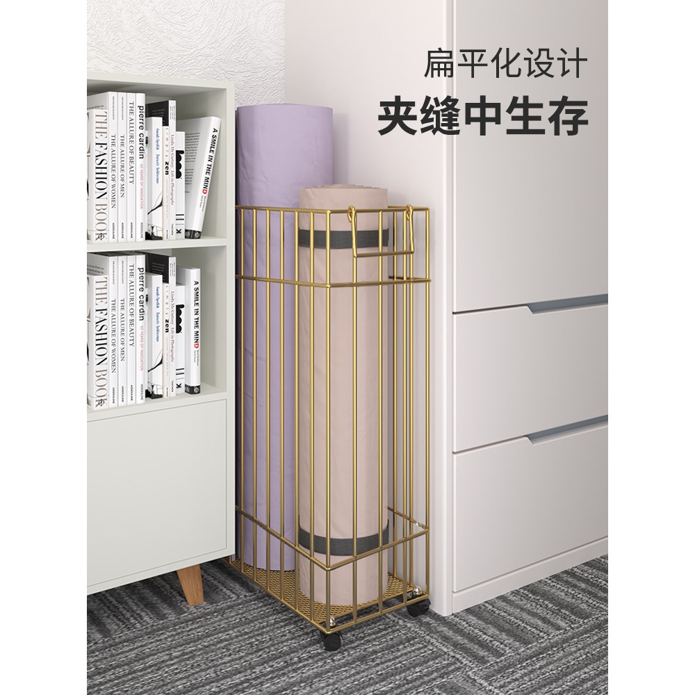 瑜伽墊收納架洗衣籃鐵藝健身運動器材帶輪家用衣服收納架子整理架-細節圖5