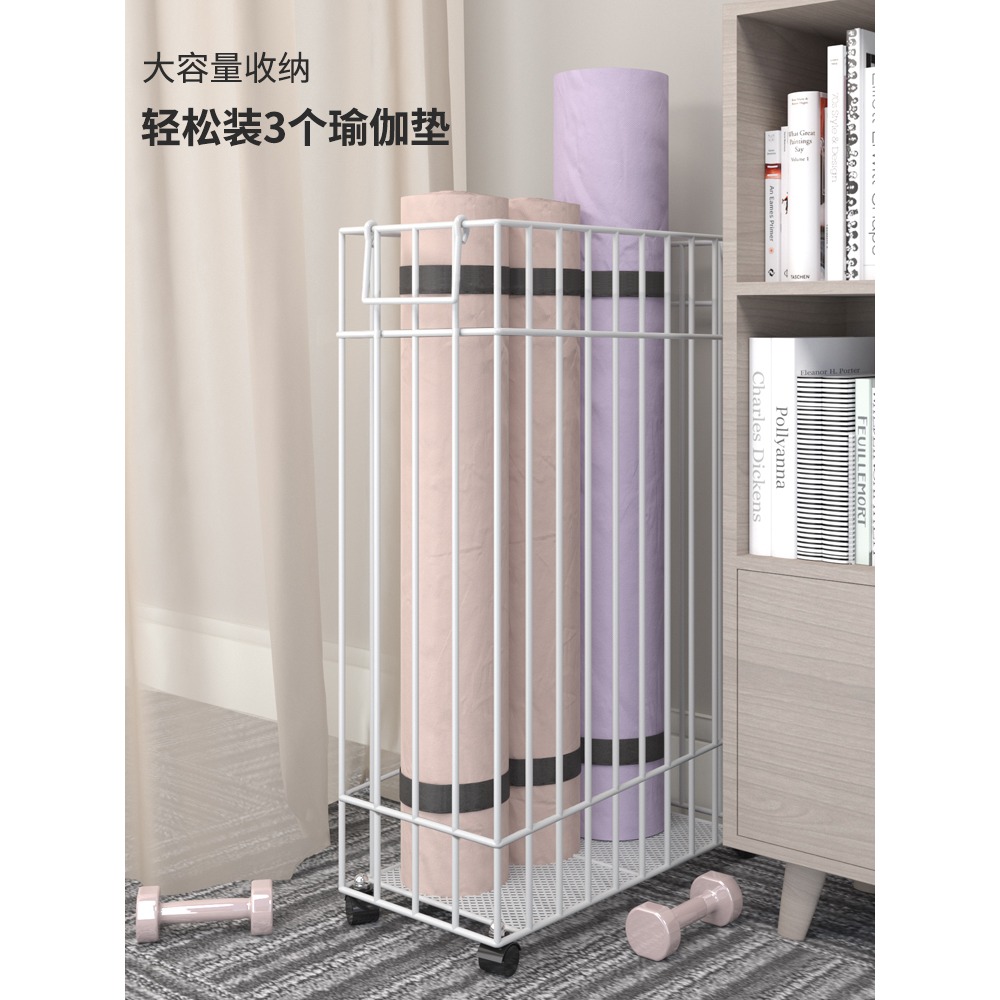 瑜伽墊收納架洗衣籃鐵藝時尚健身運動器材帶輪整理架家用衣服收納-細節圖2