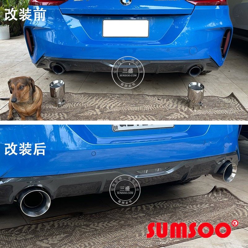 汽車改裝排氣管尾喉銀色斜口雙層不銹鋼焊接尾嘴76 89 101出氣口-細節圖2
