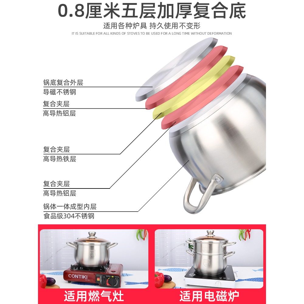 304不銹鋼湯鍋家用加厚小煮鍋蒸煮粥面奶鍋小湯鍋燃氣電磁爐鍋具-細節圖5