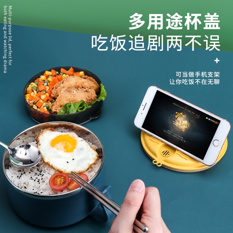 學生泡麪碗帶蓋大容量不銹鋼304食品級超大日式圓形成人雙層餐杯-細節圖2