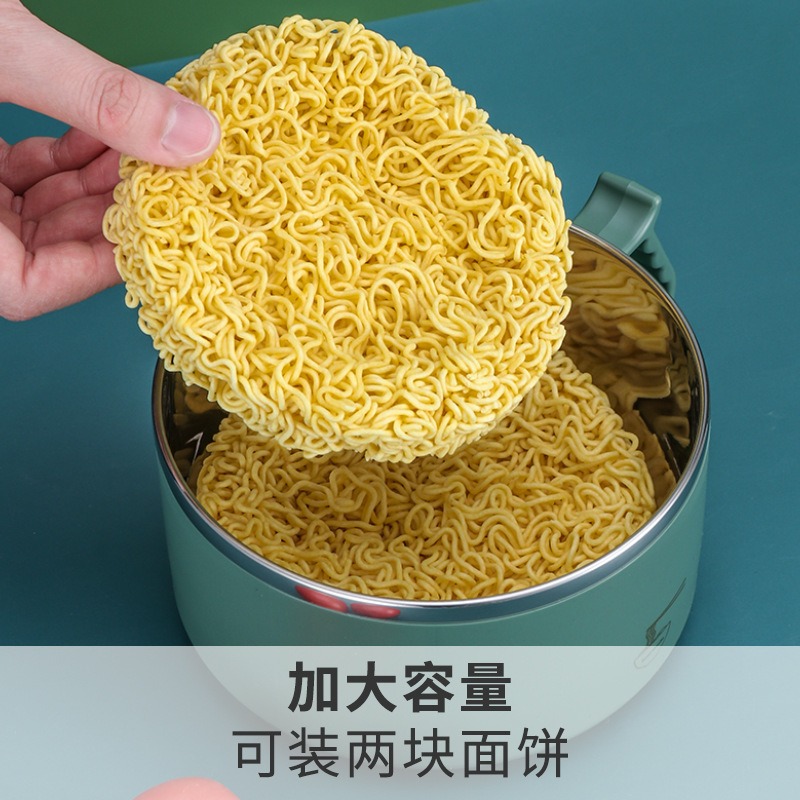 學生泡麪碗帶蓋大容量不銹鋼304食品級超大日式圓形成人雙層餐杯-細節圖3