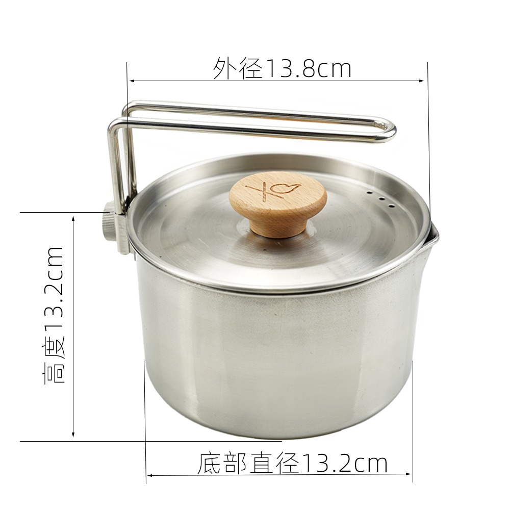 戶外304不銹鋼1L燒水壺登山露營便當鍋家用泡麪壺野外可折疊飯盒-細節圖3