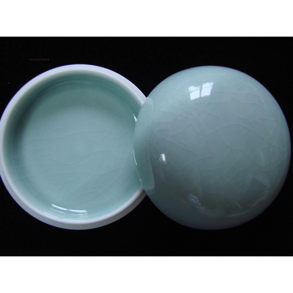 印泥盒印缸 精品大號汝窯粉青冰紋單色釉內徑9.4cm潛泉牌箭鏃硃砂-細節圖3