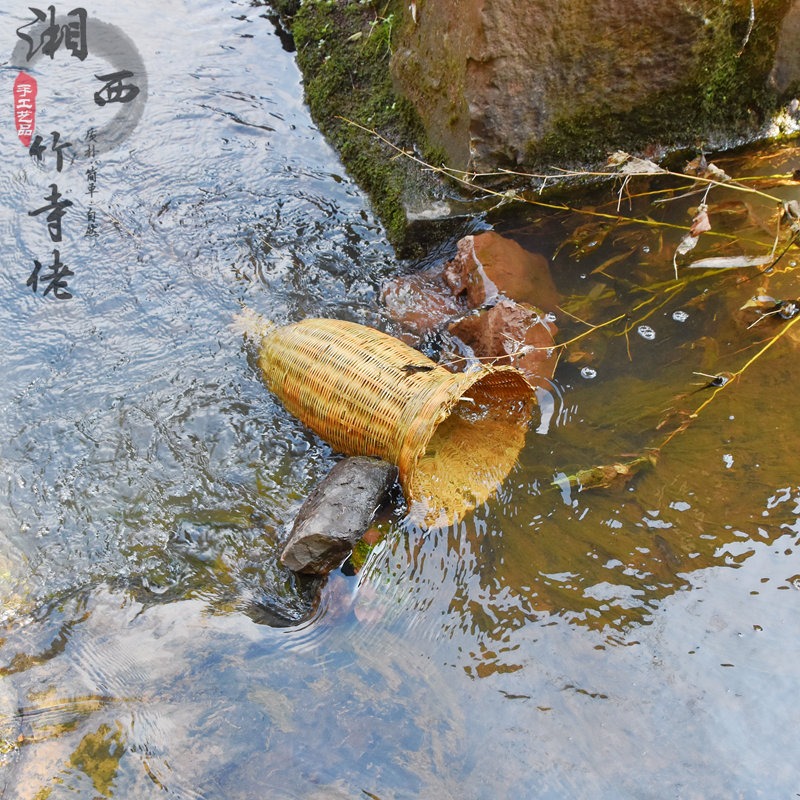 竹編裝泥鰍黃鱔創意燈罩裝飾小魚蝦簍子餐廳擺件掛件傳統特色-細節圖3