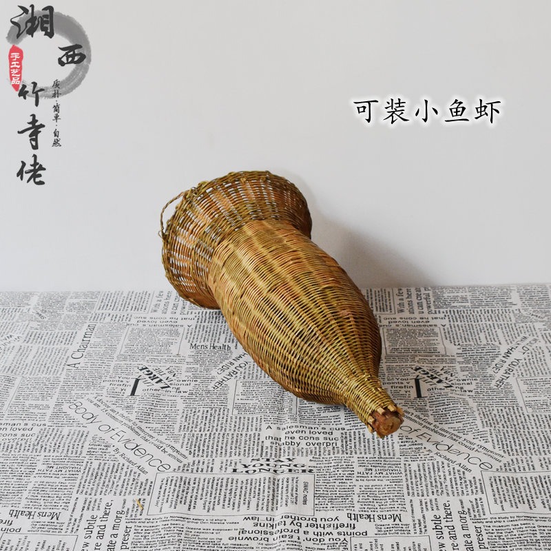 竹編裝泥鰍黃鱔創意燈罩裝飾小魚蝦簍子餐廳擺件掛件傳統特色-細節圖5