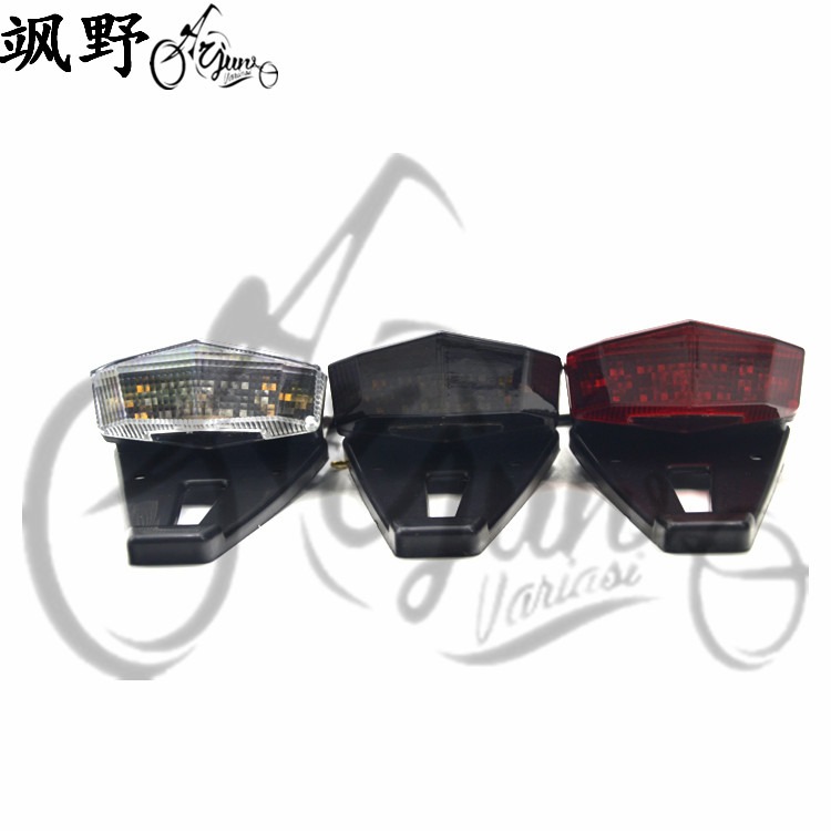 越野摩托車改裝通用復古帶LED後擋泥板尾燈 12V聚光剎車尾燈總成-細節圖2