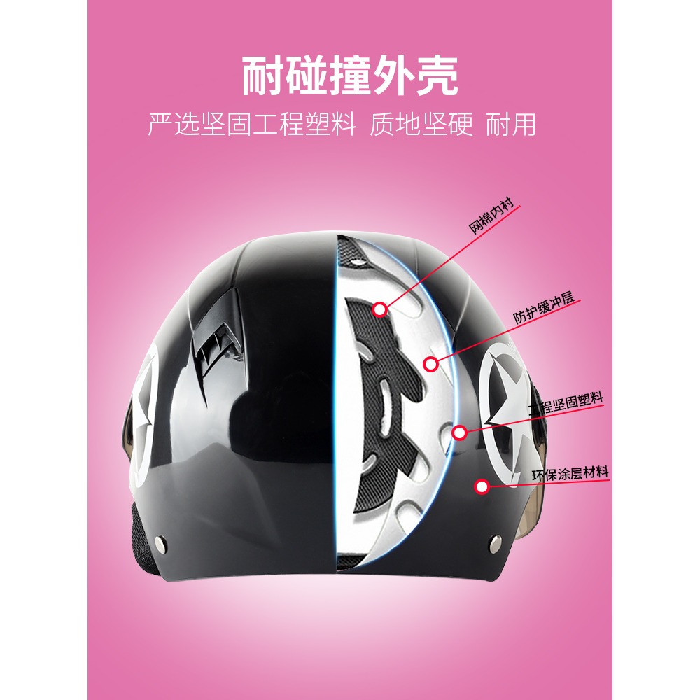 電動車頭盔男 夏季 安全帽電動車頭盔女四季通用半盔可愛女士頭盔-細節圖2