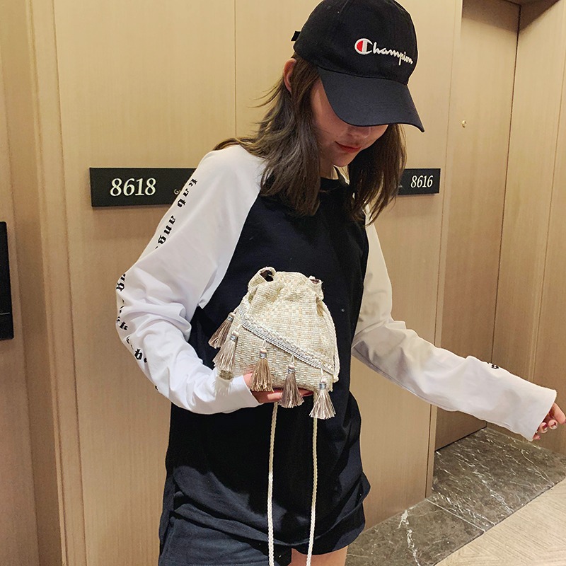 復古包小清新款包包女包潮時尚百搭斜挎單肩民族風流蘇水桶包-細節圖3