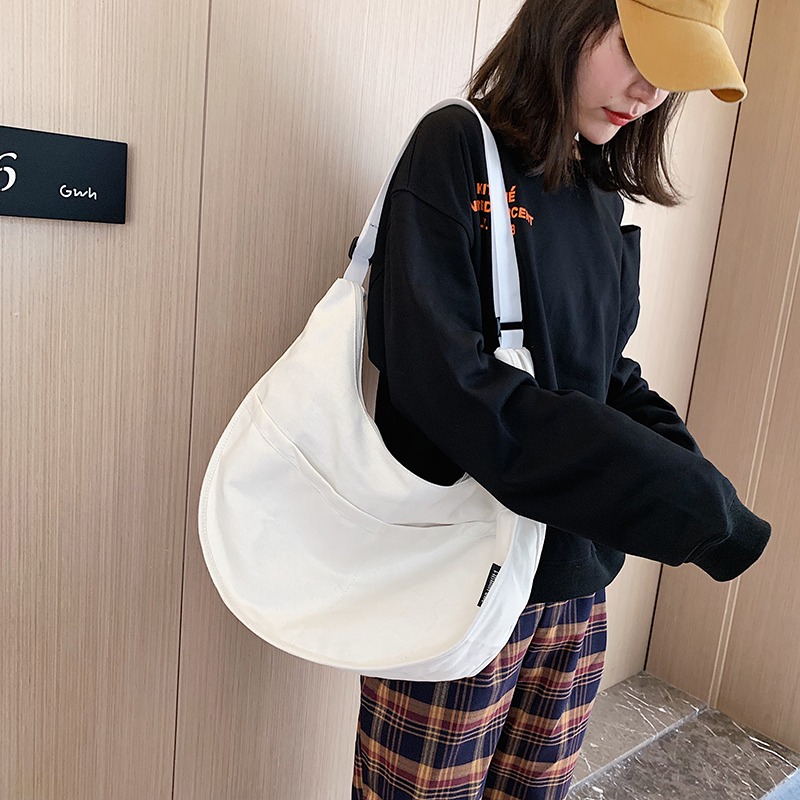 餃子包款慵懶ins韓版百搭大容量帆布斜跨包女簡約森系復古單肩包-細節圖3