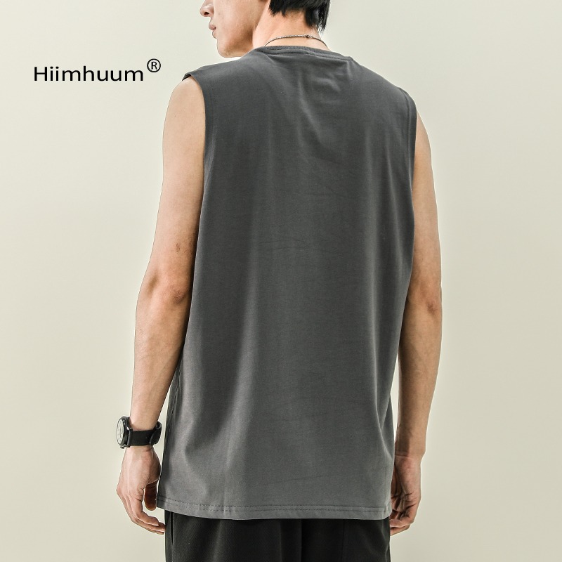 無袖背心男士夏季潮牌純棉健身運動坎肩衣服打底男裝印花短袖t恤-細節圖5